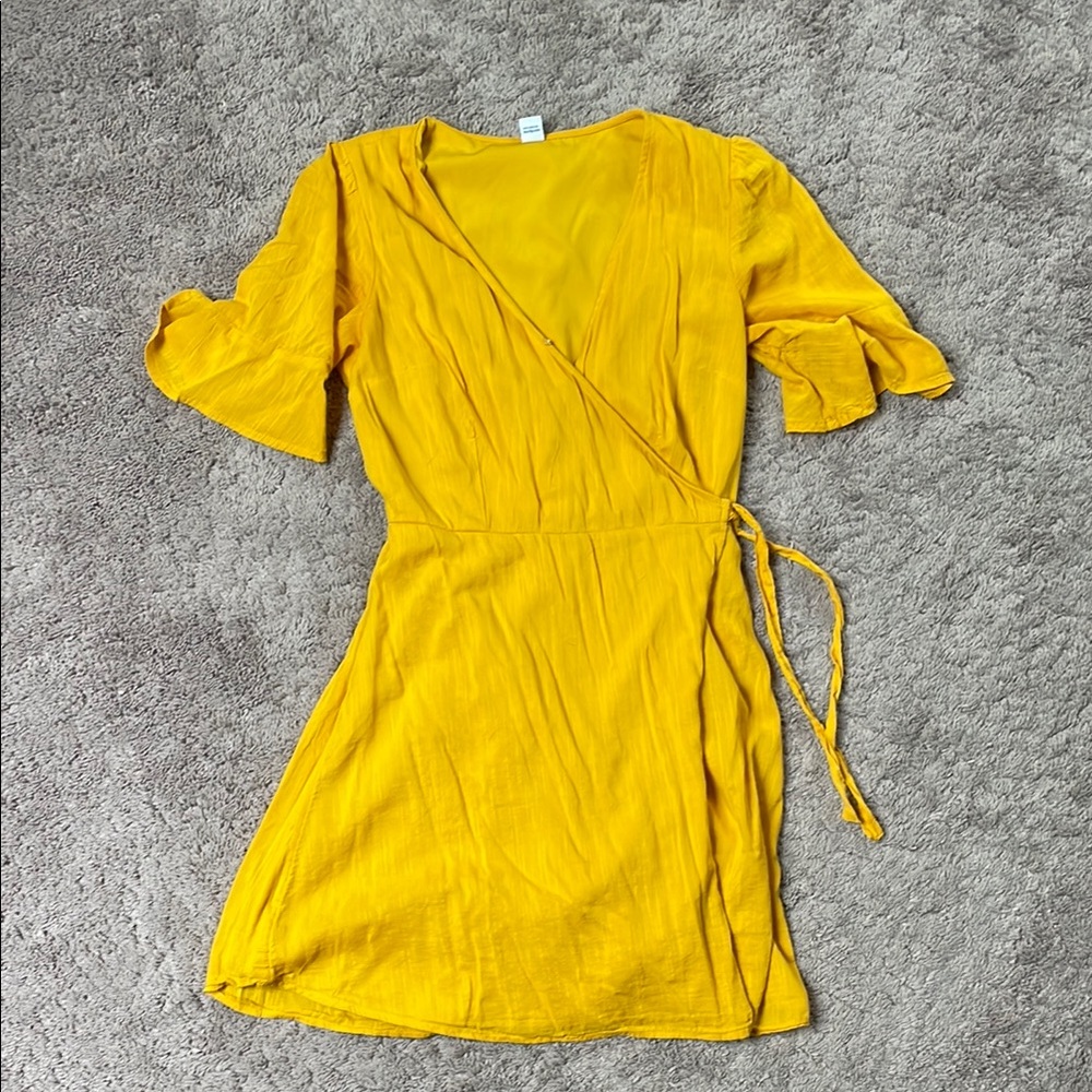 Old Navy Mustard Midi Wrap Dress